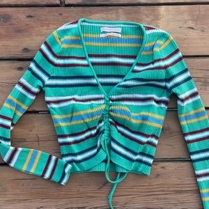 urban outfitters striped cinch crop going out long sleeve